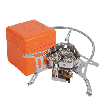 3 Heads Gas Stove Tourist Camping Burners Folding Backpacking Furnace 5800W Outdoor Hiking Picnic BBQ Cooking Equipment